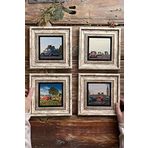 Oscar Stone Decor Çerçeveli Taş Tablo Duvar Dekoru 20x20cm 4'lü Set Vosvos Tosbağa Buggy