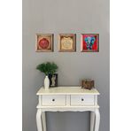 Oscar Stone Decor Masif (Ahşap) Çerçeveli 3'lü Set Taş Tablo Pano 28X28 Bereket Nar Bereket Dua Fil