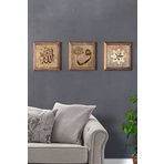 Oscar Stone Decor Masif (Ahşap) Çerçeveli 3'lü Set Taş Tablo Pano 28X28 cm Allah Muhammed Vav Seti