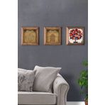 Oscar Stone Decor Masif (Ahşap) Çerçeveli 3'lü Set Taş Tablo Pano 28X28 cm Bereket Ayetel Nar Ağacı