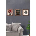 Oscar Stone Decor Masif (Ahşap) Çerçeveli 3'Lü Set Taş Tablo Pano 28X28 Cm Bereket Ayetel Nar Dua 3Prmt-40-0598