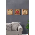 Oscar Stone Decor Masif (Ahşap) Çerçeveli 3'lü Set Taş Tablo Pano 28x28 cm Bereket Ayetel Nar Dua