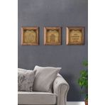 Oscar Stone Decor Masif (ahşap) Çerçeveli 3'lü Set Taş Tablo Pano 28x28 Cm Bereket Ayetel Nazar Dua 3PRMT-40-0011