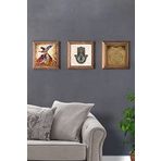 Oscar Stone Decor Masif (Ahşap) Çerçeveli 3'lü Set Taş Tablo Pano 28X28 cm Bereket Semazen Fatma Ana