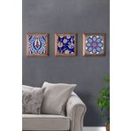 Oscar Stone Decor Masif (ahşap) Çerçeveli 3'lü Set Taş Tablo Pano 28x28 Cm Çini Desen Seramik Desen 3PRMT-40-0045