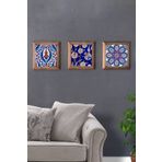 Oscar Stone Decor Masif (Ahşap) Çerçeveli 3'lü Set Taş Tablo Pano 28X28 cm Çini Desen Seramik Desen