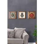 Oscar Stone Decor Masif (Ahşap) Çerçeveli 3'lü Set Taş Tablo Pano 28x28 cm Desen Fatma Ana Nar Dua
