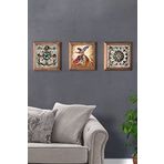 Oscar Stone Decor Masif (Ahşap) Çerçeveli 3'lü Set Taş Tablo Pano 28x28 cm Desen Seti Semazen