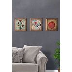 Oscar Stone Decor Masif (Ahşap) Çerçeveli 3'lü Set Taş Tablo Pano 28x28 cm Ebruli Kuş Nar Duası