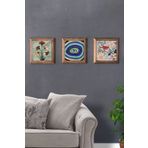 Oscar Stone Decor Masif (Ahşap) Çerçeveli 3'lü Set Taş Tablo Pano 28x28 cm Ebruli Semazen Kuş