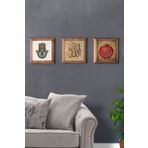Oscar Stone Decor Masif (Ahşap) Çerçeveli 3'lü Set Taş Tablo Pano 28x28 cm Fatma Ana Allah Nar Dua