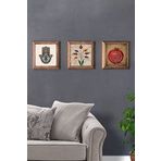 Oscar Stone Decor Masif (Ahşap) Çerçeveli 3'lü Set Taş Tablo Pano 28x28 cm Fatma Ana Ebruli Nar Dua