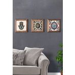 Oscar Stone Decor Masif (Ahşap) Çerçeveli 3'lü Set Taş Tablo Pano 28X28 cm Fatma Ana Eli Çini Desen