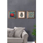 Oscar Stone Decor Masif (Ahşap) Çerçeveli 3'lü Set Taş Tablo Pano 28x28 cm Fatma Ana Eli Nar