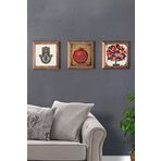 Oscar Stone Decor Masif (Ahşap) Çerçeveli 3'lü Set Taş Tablo Pano 28x28 cm Fatma Ana Nar Ağacı