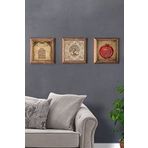 Oscar Stone Decor Masif (Ahşap) Çerçeveli 3'lü Set Taş Tablo Pano 28x28 cm Hayat Ağaç Ayetel Nar Dua