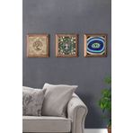 Oscar Stone Decor Masif (ahşap) Çerçeveli 3'lü Set Taş Tablo Pano 28x28 cm Hayat Ağacı Nazar Boncuğu 3PRMT-40-0276