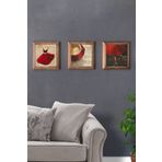Oscar Stone Decor Masif (ahşap) Çerçeveli 3'lü Set Taş Tablo Pano 28x28 Cm Kırmızı Etek Fincan Elbise 3PRMT-20-0006