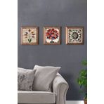 Oscar Stone Decor Masif (Ahşap) Çerçeveli 3'lü Set Taş Tablo Pano 28X28 cm Nar Ağacı Ebruli Çiçek Desen