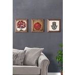 Oscar Stone Decor Masif (Ahşap) Çerçeveli 3'lü Set Taş Tablo Pano 28x28 cm Nar Ağacı Fatma Ana Nar