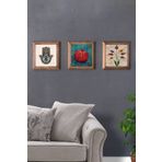 Oscar Stone Decor Masif (Ahşap) Çerçeveli 3'lü Set Taş Tablo Pano 28X28 cm Nar Ağacı Hands on Fatma