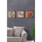 Oscar Stone Decor Masif (Ahşap) Çerçeveli 3'lü Set Taş Tablo Pano 28x28 cm Nar Duası Kuş Ebruli 3PRMT-40-0487
