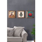 Oscar Stone Decor Masif (Ahşap) Çerçeveli 3'lü Set Taş Tablo Pano 28x28 cm Nar Fatma Ana Semazen