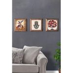 Oscar Stone Decor Masif (Ahşap) Çerçeveli 3'Lü Set Taş Tablo Pano 28X28 Cm Nar Nazar Dua Fatma Ana 3Prmt-40-0161