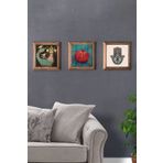 Oscar Stone Decor Masif (Ahşap) Çerçeveli 3'lü Set Taş Tablo Pano 28X28 cm Nar Şahmeran Fatma Ana