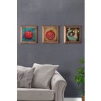 Oscar Stone Decor Masif (Ahşap) Çerçeveli 3'lü Set Taş Tablo Pano 28x28 cm Nar Şahmeran Nar Dua