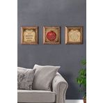 Oscar Stone Decor Masif (Ahşap) Çerçeveli 3'lü Set Taş Tablo Pano 28x28 cm Nazar Bereket Dua Nar Dua