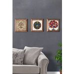 Oscar Stone Decor Masif (Ahşap) Çerçeveli 3'lü Set Taş Tablo Pano 28X28 cm Nazar Boncuğu Nar Ağacı