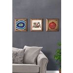 Oscar Stone Decor Masif (Ahşap) Çerçeveli 3'lü Set Taş Tablo Pano 28x28 cm Nazar Göz Nar Şahmeran
