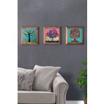 Oscar Stone Decor Masif Ahşap Çerçeveli 3'lü Set Taş Tablo Pano 28x28 Cm Renkli Ağaçlar Colorful Trees 3PRMT-40-0006
