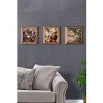 Oscar Stone Decor Masif (Ahşap) Çerçeveli 3'lü Set Taş Tablo Pano 28X28 cm Rönesans Eserleri Seti