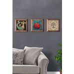 Oscar Stone Decor Masif (Ahşap) Çerçeveli 3'lü Set Taş Tablo Pano 28x28 cm Şahmeran Nar Hayat Ağacı