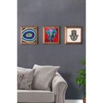 Oscar Stone Decor Masif (Ahşap) Çerçeveli 3'Lü Set Taş Tablo Pano 28X28 Cm Şahmeran Nazar Göz 3Prmt-40-0360