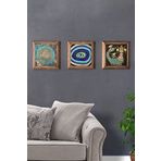 Oscar Stone Decor Masif (Ahşap) Çerçeveli 3'lü Set Taş Tablo Pano 28X28 cm Şahmeran Nazar Göz