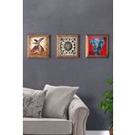 Oscar Stone Decor Masif (Ahşap) Çerçeveli 3'lü Set Taş Tablo Pano 28x28 cm Semazen Desen Fil