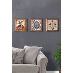 Oscar Stone Decor Masif (Ahşap) Çerçeveli 3'lü Set Taş Tablo Pano 28X28 cm Semazen Ebruli Çini Desen