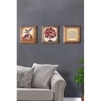 Oscar Stone Decor Masif ahşap Çerçeveli 3'lü Set Taş Tablo Pano 28x28 cm Semazen Esmaül Hüsna Nar 3PRMT-40-0142