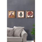 Oscar Stone Decor Masif (Ahşap) Çerçeveli 3'lü Set Taş Tablo Pano 28X28 cm Semazen Fatma Ana Eli Nar 3PRMT-40-0141