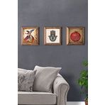 Oscar Stone Decor Masif (Ahşap) Çerçeveli 3'lü Set Taş Tablo Pano 28x28 cm Semazen Fatma Ana Nar Dua