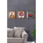 Oscar Stone Decor Masif (Ahşap) Çerçeveli 3'lü Set Taş Tablo Pano 28x28 cm Semazen Nar Ağacı ve Nar 3PRMT-40-0577