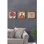 Oscar Stone Decor Masif (Ahşap) Çerçeveli 3'lü Set Taş Tablo Pano 28x28 cm Semazen Şahmeran Nar