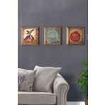 Oscar Stone Decor Masif (Ahşap) Çerçeveli 3'lü Set Taş Tablo Pano 28x28 cm Semazen Yaşam Çiçeği Nar