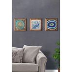 Oscar Stone Decor Masif (Ahşap) Çerçeveli 3'Lü Set Taş Tablo Pano 28X28 Cm Tavus Kuşu Nazar Göz 3Prmt-40-0573