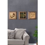 Oscar Stone Decor Masif (Ahşap) Çerçeveli 3'lü Set Taş Tablo Pano 28x28 cm Vav Elif Kun fe Yekun