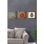 Oscar Stone Decor Masif (Ahşap) Çerçeveli 3'lü Set Taş Tablo Pano 28x28 cm Yaşam Çiçek Nar Fatma Ana
