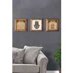 Oscar Stone Decor Masif (Ahşap) Çerçeveli 3'lü Set Taş Tablo Pano 28X28 Fatma Ana Eli Bereket Duası